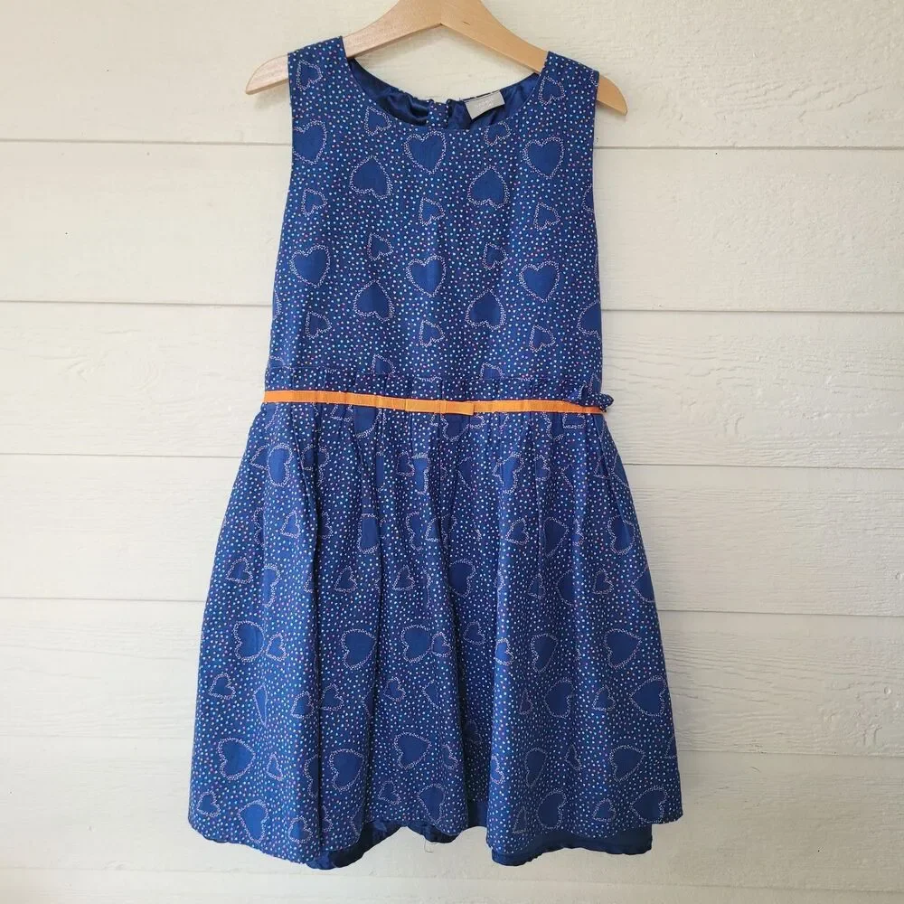 NAME IT Size 10 Lined Blue Multicolor Hearts Cotton Dress 140cm NWOT Sleeveless